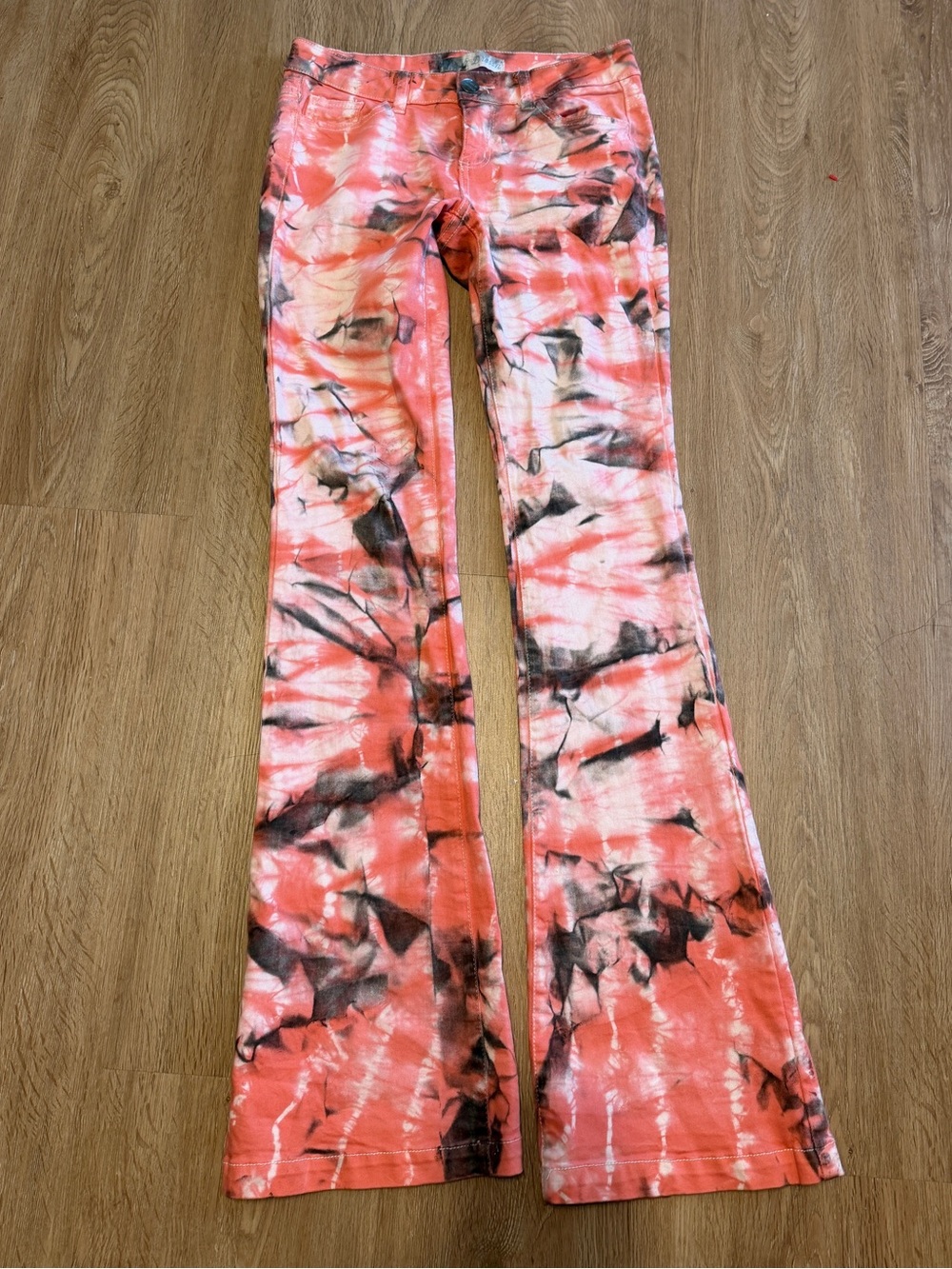 Y2K 90s Fashion Tie-Dye Coral Flare Jeans